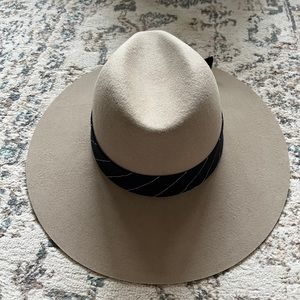Tan Gigi Pip Emma Wide Brim Fedora with black fabric tie